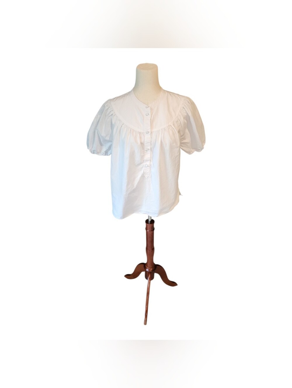 J.Crew puff-sleeve cotton poplin popover top white size medium Preppy milkmaid